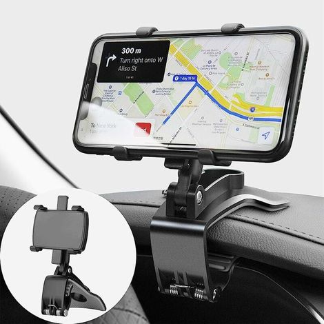 Support téléphone voiture tableau de bord noir, support rotatif multifonction pour GPS et smartphone, fixation réglable pour conducteur (1/5)
