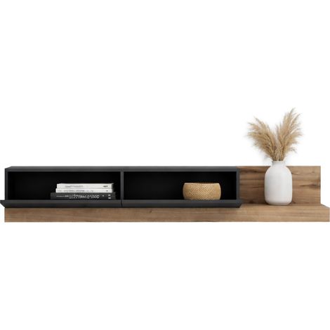 TV-Schrank Cajetani, 2 Türen, Klappöffnung, 2 Fächer, 180x37x30h cm Anthrazit Schwarz