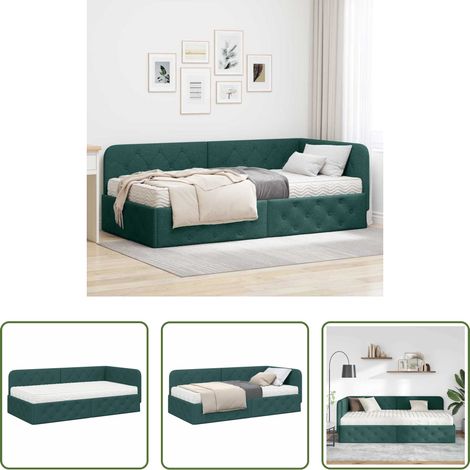 vidaXL Canapé lit - Cadre de lit d'angle Vert foncé 90 x 190 cm tissu (1/5)