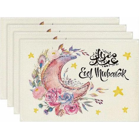 Set de 4 sets de table Lune Ramadan, sets de table estivaux pour la décoration de table de fête, cuisine et salle à manger (1/4)