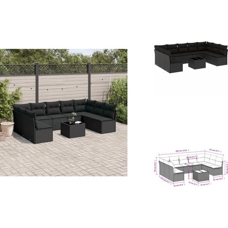 10-tlg. Garten-Sofagarnitur mit Kissen Schwarz Poly Rattan - Gartenmöbel - Rattan Möbel - Gartenset - Esstisch Set - Lounge Sofa (1/3)
