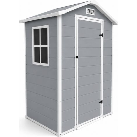 Caseta de jardín de resina 4x3" para exterior con ventana, ventilación y cierre de seguridad (1/5)