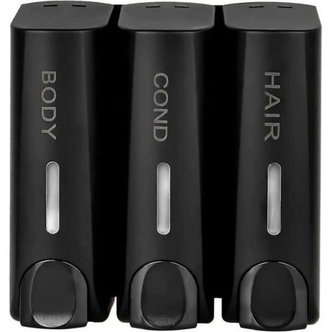 Distributeur de Savon 3 en 1 Noir Mat pour Gel Douche et Shampoing (1/4)