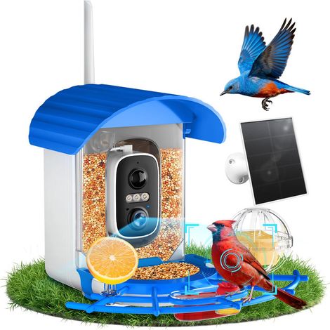 Mangeoire à oiseaux intelligente avec caméra HD 2K et détection de mouvement, mangeoire à oiseaux caméra solaire pour jardin et extérieur