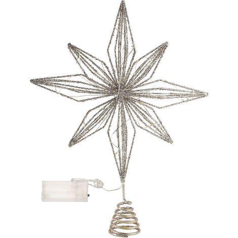 Étoile lumineuse LED à huit branches pour sapin de Noël, couleur or champagne. (1/5)