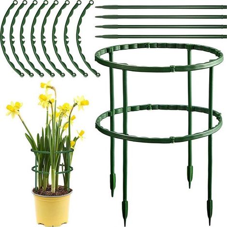 Lot de 3 supports et cages pour plantes - Anneaux semi-circulaires - Supports pour plantes de jardin et fleurs - Idéal pour Monstera, pivoines et plantes en pot - 14 cm x 14 cm - Vert (1/5)