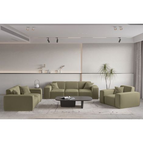 Sofaset Designersofa CELES PREMIUM 3-2-1 in Stoff Opera Velvet Olivgrün (1/5)