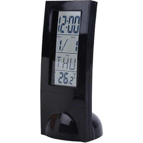 Horloge numérique électronique avec calendrier et écran LCD en verre, adaptée à la maison et au bureau, 1 unité. (1/2)