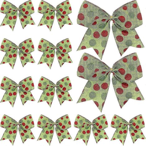 Lot de 12 nœuds décoratifs de Noël, 16 cm (6,3 pouces), grands nœuds rouges et verts pour couronne de Noël, nœuds à paillettes et rubans pour guirlande. (1/5)