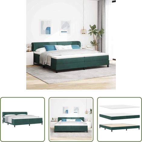 vidaXL Lit réglable - Lit à ressorts avec matelas Vert foncé 200 x 200 cm Velours (1/5)