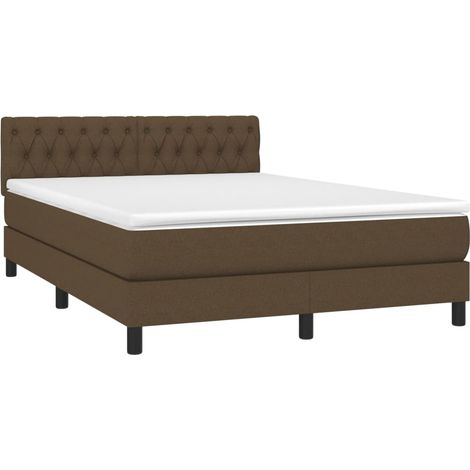 Box Spring Bed with Mattress&LED Dark Brown 140x200cm Fabric vidaXL