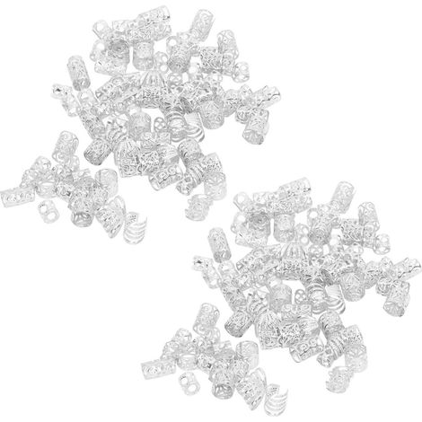 200pcs bagues à tresses en alliage argenté motifs évidés raffinés pour bijoux de cheveux dreadlocks (1/5)