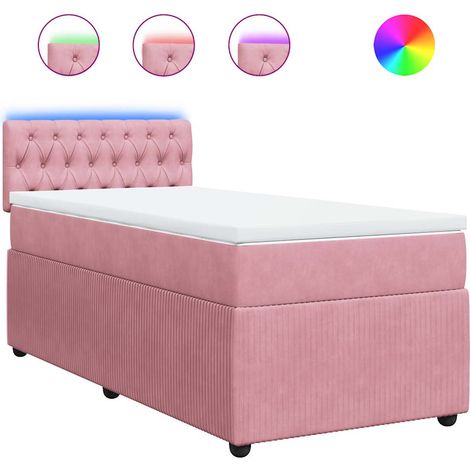 Lit simple Lit adulte Sommier à lattes de lit avec matelas Rose 90x190 cm Velours