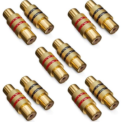 Lot de 10 Adaptateur RCA, Connecteur Femelle à Femelle, Noir et Rouge, Audio Vidéo, Pour Extension Câble Stéréo (1/5)