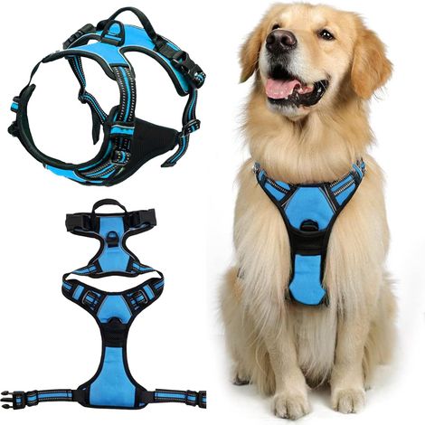 Harnais pour Chien Réglable Anti-Traction avec Poignée et Bandes Réfléchissantes, Confortable et Respirant pour Chiens de Taille Moyenne