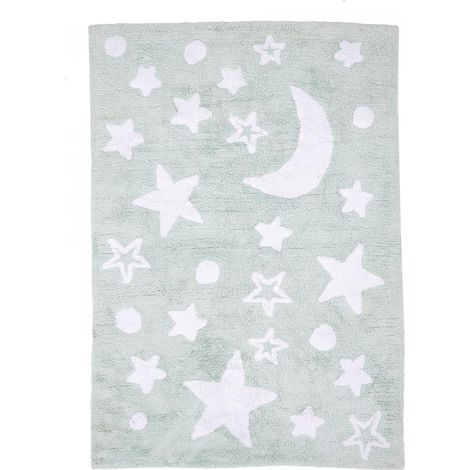Tapis enfant en coton BIO Lavable 30° 80x140 vert d'eau fait à la main (1/5)