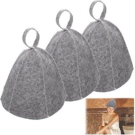 Lot de 3 bonnets de sauna - Bonnet de sauna en feutre gris pour femmes et hommes. Convient pour le sauna. le spa et le bain. (1/5)