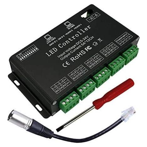 12-Kanal-DMX-Decoder – 1 Stück – Aluminium – 60 A RGB-LED-Steuerung – Bühne und Heimstudio – DC 12–24 V (1/5)