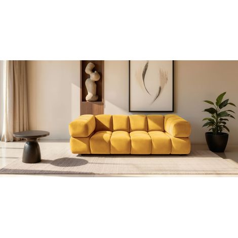 Sofa Designersofa BLANCHE 3-Sitzer in Stoff Bluvel Goldgelb