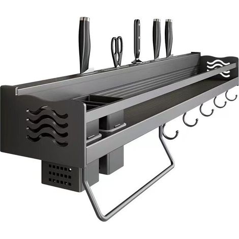 Tonchean – Wall-mounted spice rack without drilling – 6 removable hooks – Dimensions 14 x 40 cm – Optimized kitchen storage (1/4)