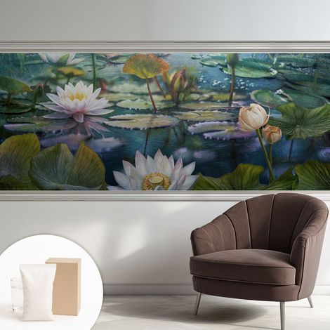Papier peint intissé décoratif pour salon chambre et cuisine Facile à poser avec colle Fleurs de l'étang 250x104 cm (1/5)