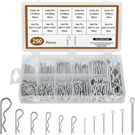 Jeu de Goupilles Fendues 250 Pièces, Goupille Fendue, Différentes Goupille en R Galvanisé Cotter Pin Ressorts de Montage Pour Voitures, Mécaniciens, Garages, Équipement de Puissance, etc.dengyank (1/5)