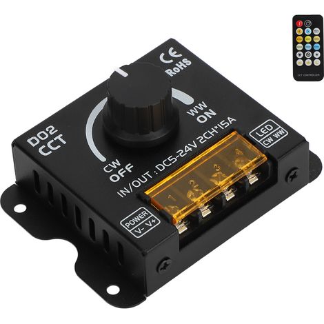 Variateur LED 2 Canaux 360 Degrés avec Bouton Réglage Température Couleur et Télécommande pour Ruban LED 5V‑24V