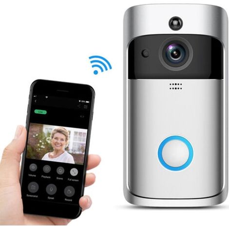 Caméra de sonnette vidéo WiFi sans fil, vision nocturne infrarouge, surveillance domestique pour iOS et Android (argent) (1/5)
