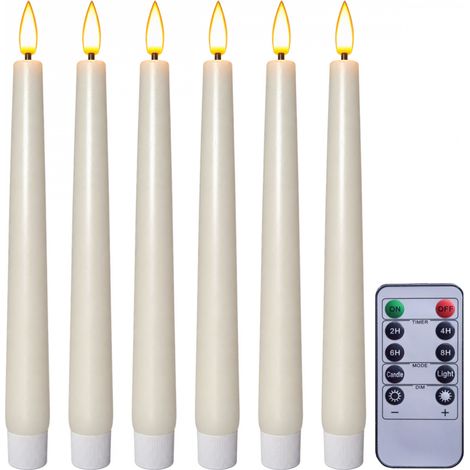 Lot de 6 bougies chandelier à LED en cire, flamme vacillante, luminosité réglable - Minuterie 2, 4, 6, 8h - Vivezen (1/5)