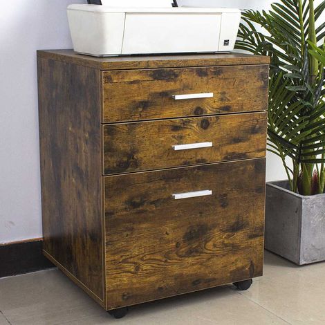 Cassettiera Scrivania Ufficio Legno MDF Mobiletto Stampante 3 Cassetti Anticato (1/6)