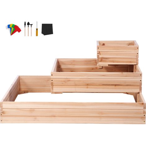 Mophorn 3.7x3.7x1.7 FT Raised Garden Bed, Wooden Planter Box for Flowers/Vegetables/Herbs, Open Base for Backyard/Garden/Patio/Balcony, Burlywood