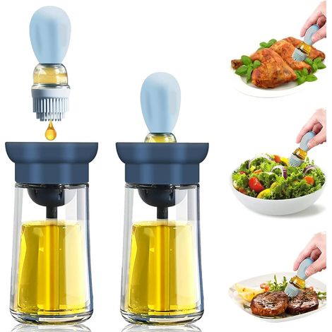 Bouteille D'huile de 180 ml avec Brosse, Bouteille D'huile 2 en 1, Bouteilles D'huile en Verre avec Brosse en Silicone, avec Distributeur D'huile en Verre Etanche à L'échelle, pour L'huile de Cuisson (1/5)