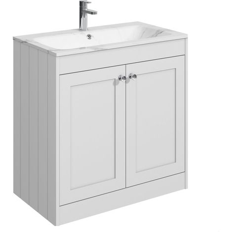 Balterley Butterton 800mm Floor Standing 2 Door Unit & Stone Basin 1 Tap Hole - Satin White