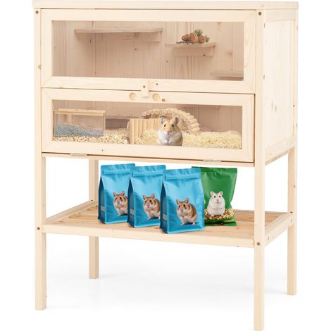 COSTWAY Gabbia per Criceti, Gabbia Criceti in Legno con Tetto a Rete, Aree Multiscala, Rampe, Ripiano Inferiore, Pannello in Acrilico, Porta Bloccabile, 60 x 40 x 80 cm (1/5)