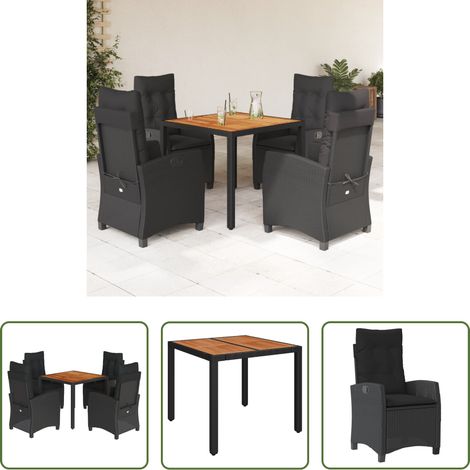 vidaXL Gartenstuhl -  5-tlg. Garten-Essgruppe mit Kissen Schwarz Poly Rattan (1/5)
