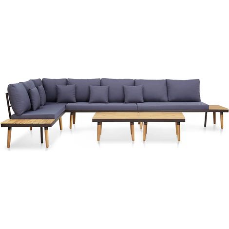 vidaXL Set Divani da Giardino 7 Posti con Cuscini Legno Acacia Marrone