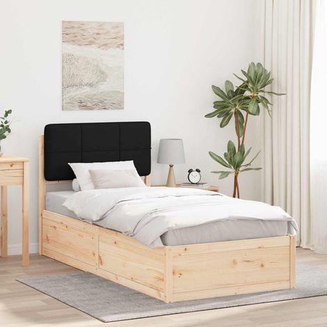 Estructura de Cama con Cabecera Tapizada Negro 90 x 190 cm