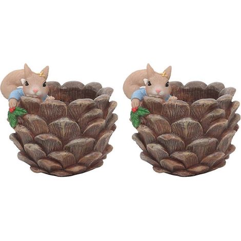 Pot de fleurs en forme de noix d'écureuil, décoration végétale verte, pommes de pin -- (1/5)