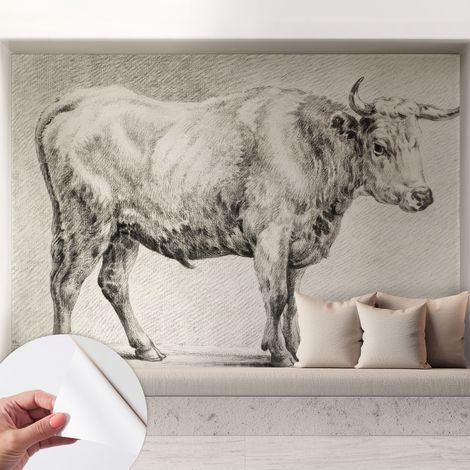 Papier peint adhésif autocollant pour salon chambre à coucher peint imprimé pour mur Taureau au crayon 208x146 cm (1/5)