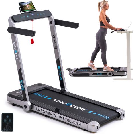 tapis roulant elettrico THUNDER RACE-SILVER 14 km/h velocità regolabile APP Schermo LCD rosso e nero peso massimo 130 kg