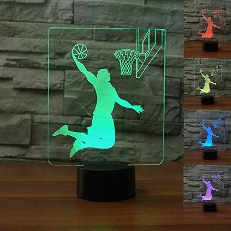 Lampe de nuit 3D en forme de ballon de basket, illusion d'optique, 7 couleurs changeantes, interrupteur tactile, lampe de table décorative, cadeau avec base plate en acrylique et ABS (États-Unis). (1/5)