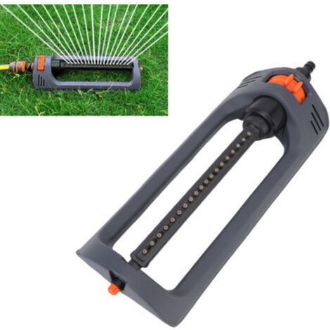 19-hole oscillating garden sprinkler with weighted base, covering up to 4000 square feet (approximately 370 m²) of area. (1/5)