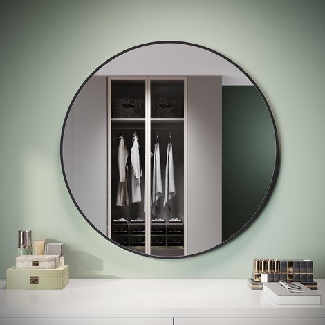 ELEGANT Freestanding Mirrors Black Framed with Clear Definition, Wall-Mounted Round Mirror, Suitable for Various Home Styles, 900 x 900 x 35mm (1/5)