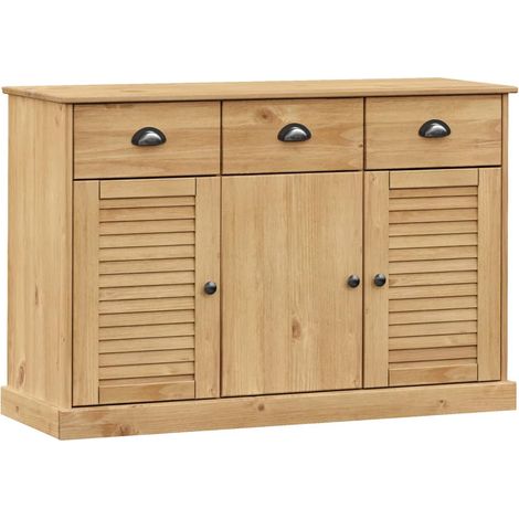 Aparador cómoda mueble almacenaje organizador cocina salón con cajones 113x40x75 cm madera maciza pino marrón 020030133