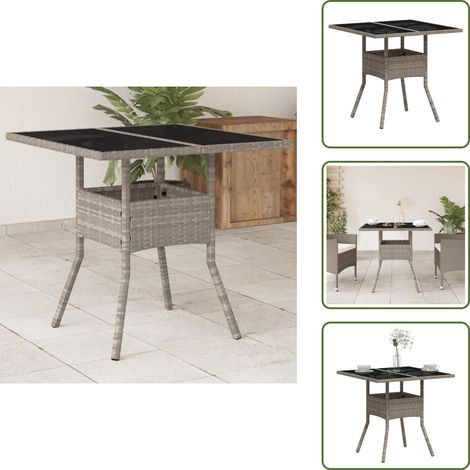 Acciaio verniciato - vidaXL Tavolo Giardino Piano Vetro Grigio Chiaro 80x80x75cm Polyrattan - Mobili da esterno