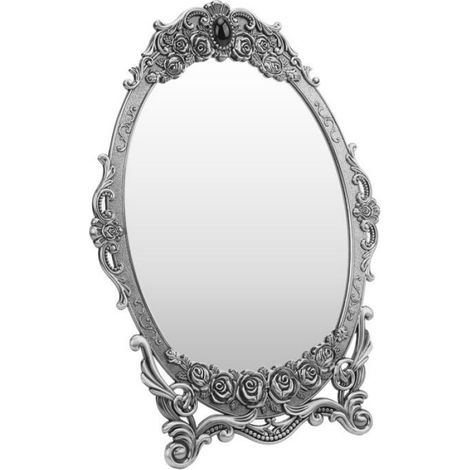 HURRISE Miroir de maquillage rétro avec motif floral et bordure perlée - Image claire - Décoration miroir ancien en étain (1/4)