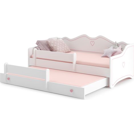 Letto matrimoniale EMMA con cassetto e binario 160x80 rosa (1/5)