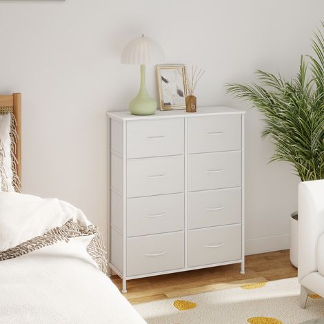 Commode, 8 Tiroirs en Tissu Non-tissé, pour Chambre, Blanc (1/5)
