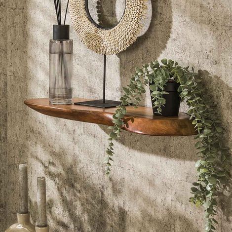 M&S – Étagère murale en bois d'acacia massif 60x20x4 cm – Finition vernie lisse – Pattes de fixation incluses – Style campagnard