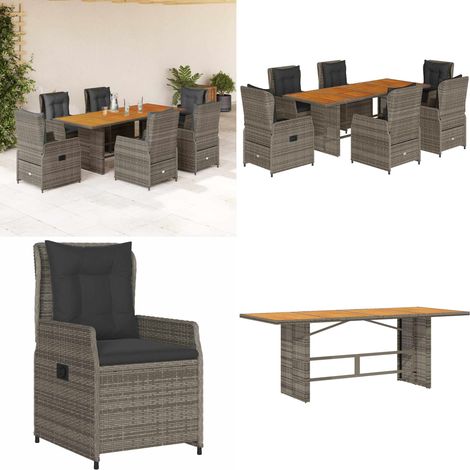 7-tlg. Garten-Essgruppe mit Kissen Grau Poly Rattan - Gartentisch - Esstisch - Gartenmöbel Set - Outdoor Möbel - Terrassenmöbel - Home & Living